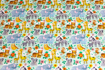 Jersey mit Zootieren, Elefanten, Giraffen, mintgrün, Artikel-Nr. FVJ-2328, Fräulein von Julie, 0,5 m